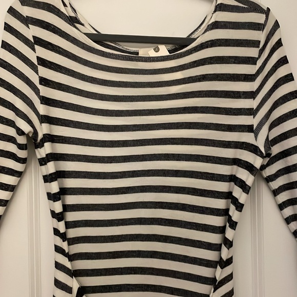 Anthropologie T.la Becky Charcoal/Cream Striped Front Tie Midi Dress XS NWT - Picture 5 of 12